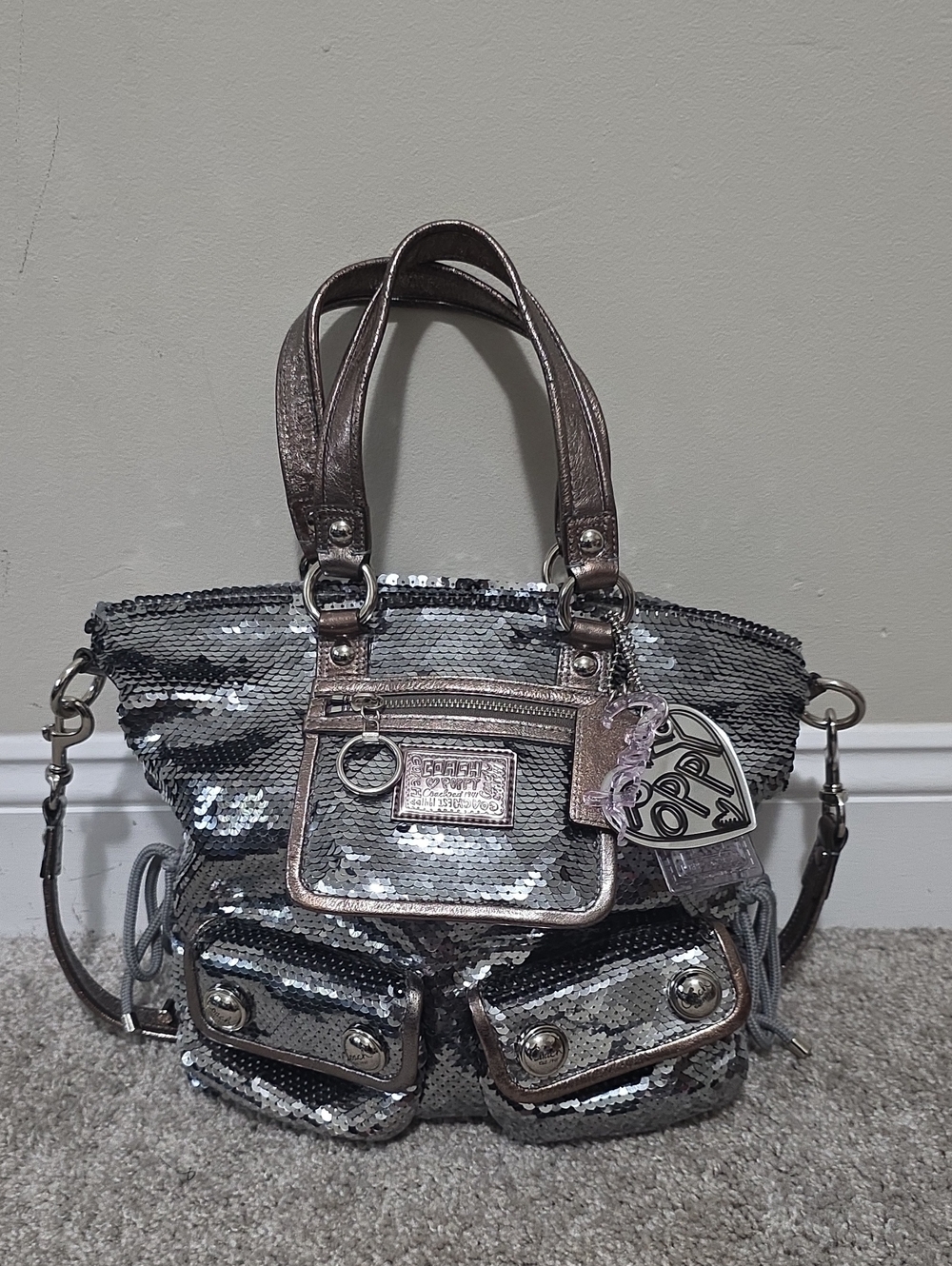 Coach Y2K Poppy Sequin Spotlight Tote Bag Limited Edition All 4 Hangtags Silver